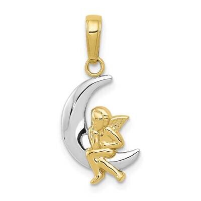 Rhodium Polished Moon with Angel Pendant 10k Gold 10K4816, MPN: 10K4816,