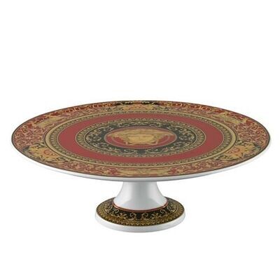 Versace Medusa Red Footed Cake Plate Porcelain 13 inch, MPN: 19300-409605-12845, 790955132030