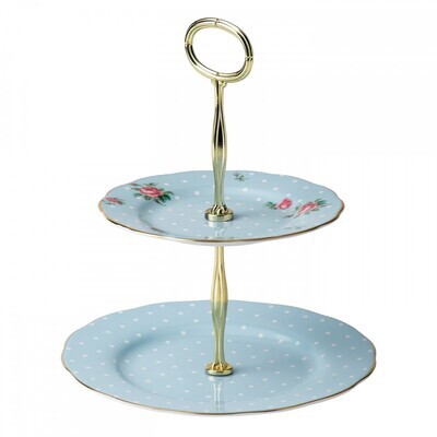 Royal Albert Polka Blue Cake Stand Two-Tier, MPN: POLBLU25866, 652383736214