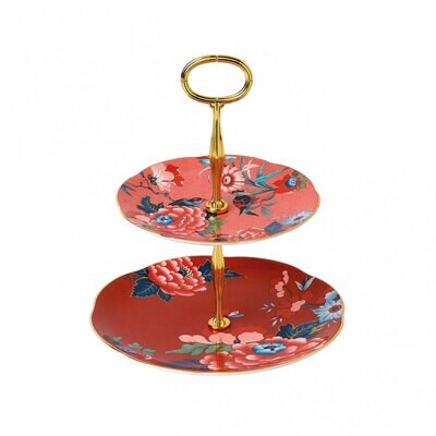 Wedgwood Paeonia Blush Cake stand Two-Tier (Coral &amp; Red)  40032134, MPN: 40032134, 701587384353