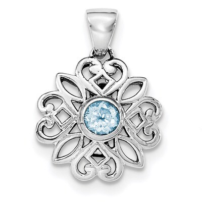 Blue Topaz Flower Pendant Sterling Silver Rhodium-plated QP4562BT, MPN: QP4562BT, 886774675435