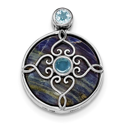 Sodalite &amp; Blue Topaz Pendant Sterling Silver Rhodium-plated QP4519, MPN: QP4519,