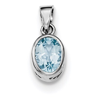 Blue Topaz Oval Pendant Sterling Silver Rhodium-plated Polished QP4553BT, MPN: QP4553BT,