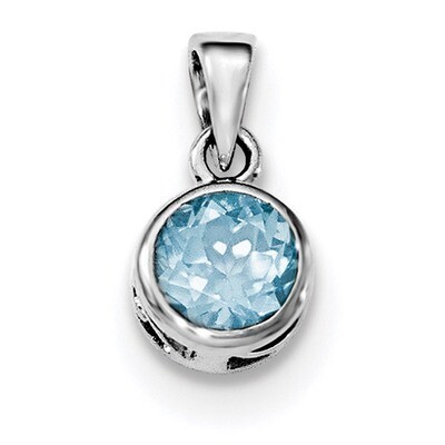 Blue Topaz Round Pendant Sterling Silver Rhodium-plated Polished QP4552BT, MPN: QP4552BT,