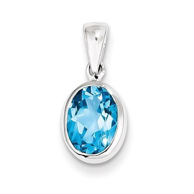 Light Swiss Blue Topaz Pendant Sterling Silver Rhodium QDX573, MPN: QDX573, 883957536729