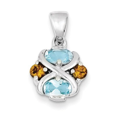 Blue Topaz and Citrine Pendant Sterling Silver QP610, MPN: QP610, 191101280177