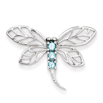 Light Swiss Blue Topaz Dragonfly Pendant Sterling Silver Rhodium QDX517, MPN: QDX517, 883957554976