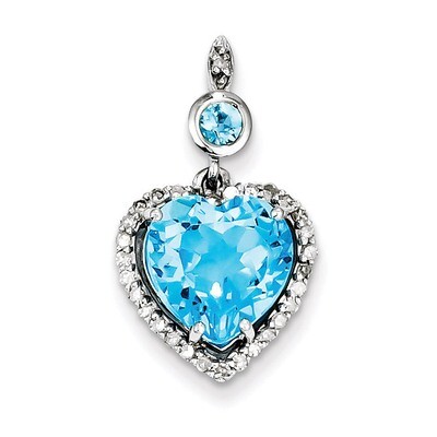 Light Swiss Blue Topaz Pendant Diamond Sterling Silver QP2192LSBT, MPN: QP2192LSBT, 883957357676