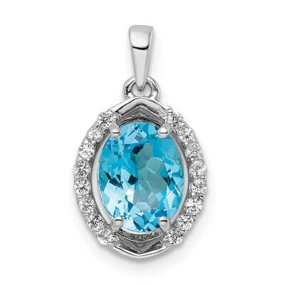 Oval Swiss Blue Topaz White Topaz Pendant Sterling Silver Rhodium-Plated QP5711BT, MPN: QP5711BT,