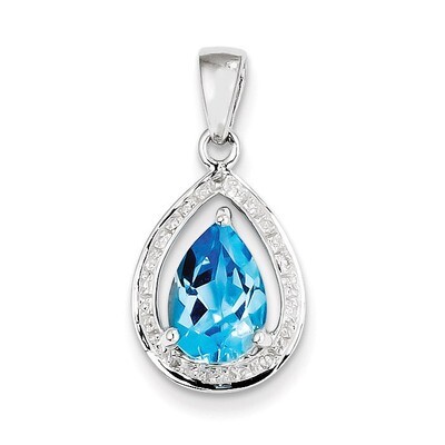 Light Swiss Blue Topaz &amp; Diamond Pendant Sterling Silver QDX543, MPN: QDX543, 883957489018