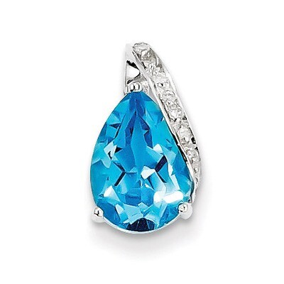Pear Swiss Blue Topaz Pendant Sterling Silver Rhodium QDX529, MPN: QDX529, 883957532776