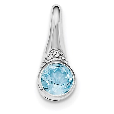 CZ Diamond and Blue Topaz Pendant Sterling Silver Rhodium-plated QP4545BT, MPN: QP4545BT,