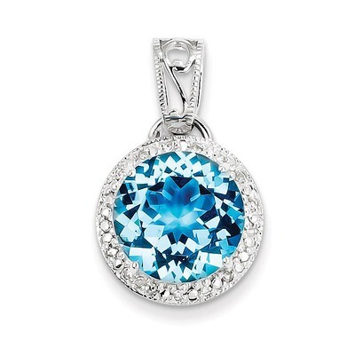 Light Swiss Blue Topaz &amp; Diamond Pendant Sterling Silver QP2196LSBT, MPN: QP2196LSBT, 883957357690