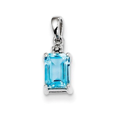 Light Swiss Blue Topaz &amp; Diamond Pendant Sterling Silver Rhodium QDX541, MPN: QDX541, 883957519371