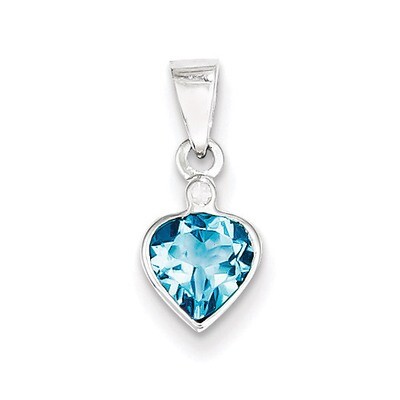 Light Swiss Blue Topaz Diamond Pendant Sterling Silver Rhodium QDX580, MPN: QDX580, 883957489094