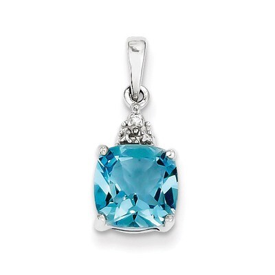 Lt Swiss Blue Topaz &amp; Diamond Pendant Sterling Silver Rhodium QDX537, MPN: QDX537, 883957489001