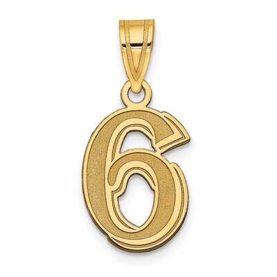 Number 6 Pendant 14k Gold Polished Etched AEN06, MPN: AEN06, 196904087138