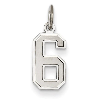 Small Satin Number 6 Charm 14k White Gold WSS06, MPN: WSS06, 886774121505