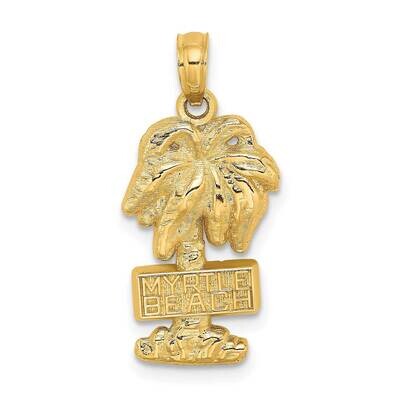 Myrtle Beach On Palm Tree Charm 14k Gold 2-D K7513, MPN: K7513, 637218112753