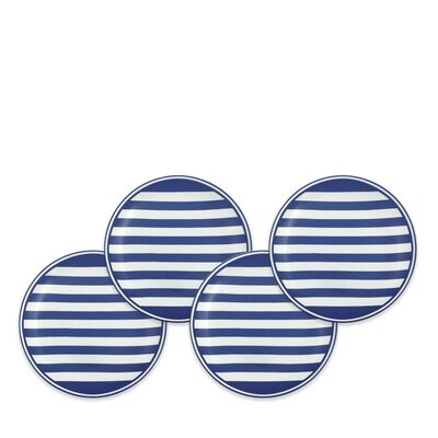 Caskata Beach Towel Stripe Canape Plates Set of 4 Blue CANA-390, MPN: CANA-390, 817325012034