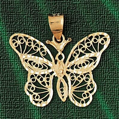 Dazzlers Jewelry Filigree Butterfly Pendant Necklace Charm Bracelet in Yellow, White or Rose Gold 3…