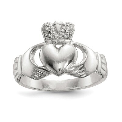 CZ Diamond Claddagh Ring Sterling Silver Polished QR6602, MPN: QR6602, 886774034805