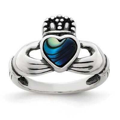 Abalone &amp; Enamel Claddagh Ring Sterling Silver Antiqued QR6902, MPN: QR6902, 883957599021