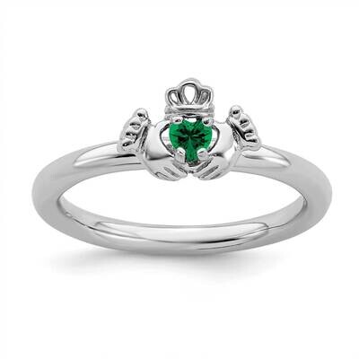Rhd. Cr. Emerald Claddagh Ring Sterling Silver QSK1947, MPN: QSK1947, 191101721687