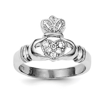 Claddagh Ring Sterling Silver CZ QR1350-7, MPN: QR1350, 191101283529