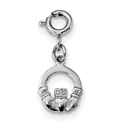 Claddagh Spring Ring Clasp Charm Sterling Silver Rhodium-plated QC9251, MPN: QC9251,