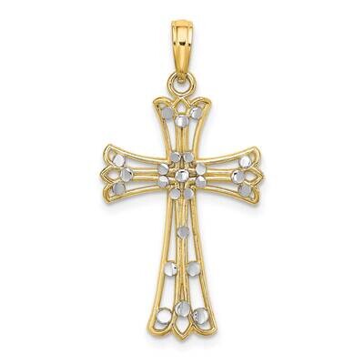 Cross Charm 14k Gold Rhodium Diamond-cut K9332, MPN: K9332, 637218110278