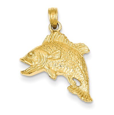 Jumping Bass Fish Pendant 14k Gold K3045, MPN: K3045, 637218011339