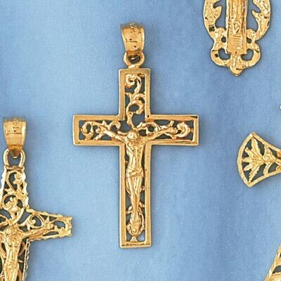 Dazzlers Jewelry Jesus Christ on Cross Pendant Necklace Charm Bracelet in Yellow, White or Rose Gol…