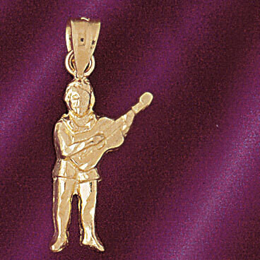 Dazzlers Jewelry Guitar Player Pendant Necklace Charm Bracelet in Yellow, White or Rose Gold 6218, …