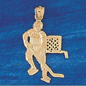 Dazzlers Jewelry Hockey Player Pendant Necklace Charm Bracelet in Yellow, White or Rose Gold 3583, …