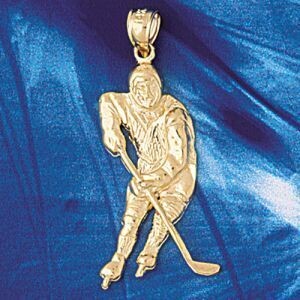 Dazzlers Jewelry Hockey Player Pendant Necklace Charm Bracelet in Yellow, White or Rose Gold 3579, …