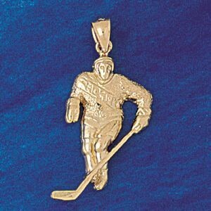 Dazzlers Jewelry Hockey Player Pendant Necklace Charm Bracelet in Yellow, White or Rose Gold 3578, …