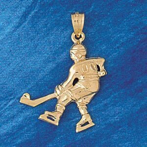 Dazzlers Jewelry Hockey Player Pendant Necklace Charm Bracelet in Yellow, White or Rose Gold 3577, …