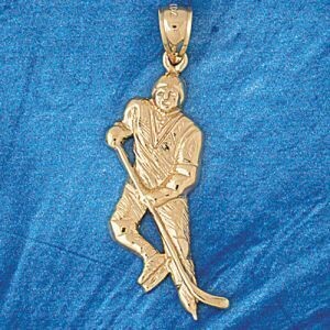 Dazzlers Jewelry Hockey Player Pendant Necklace Charm Bracelet in Yellow, White or Rose Gold 3576, …