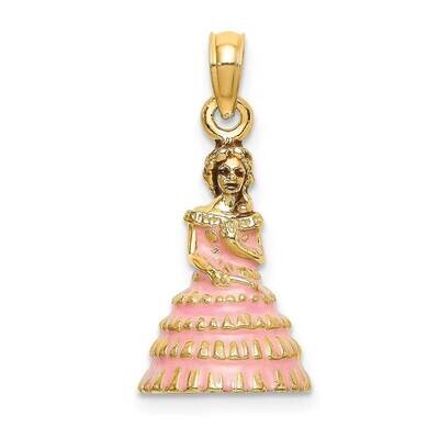 Enamel Pink Dress Charleston Southern Belle Charm 14k Gold 3-D K6890, MPN: K6890, 637218128525