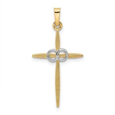 Satin Solid Double Ring Cross Pendant 14k Two-Tone Gold Polished XR2002, MPN: XR2002,