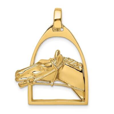 Polished Horse Head In Stirrup Charm 14k Gold 2-D K6490, MPN: K6490, 637218185009