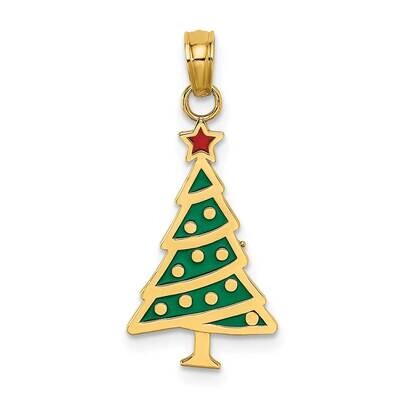 Green Christmas Tree with Red Star Charm 14k Gold Enamel K7089, MPN: K7089, 637218184545
