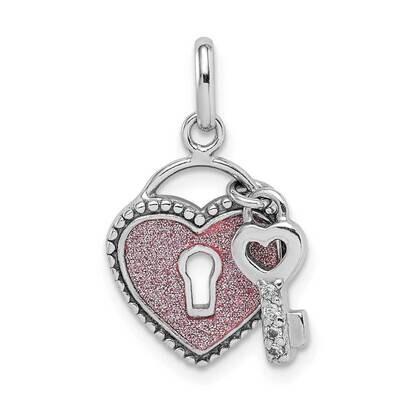 Glitter Infused Heart and Key Pendant Sterling Silver Rhodium-plated QC9485, MPN: QC9485, 883957822…