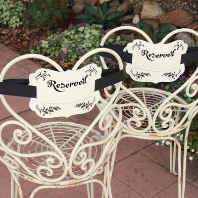 Set of 2 Ivory Shimmer Fill In The Blank Reserved Chair Decorations GM17093