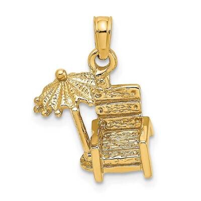 Beach Chair with Umbrella Charm 14k Gold 3-D K7204, MPN: K7204, 637218047147
