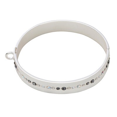 Nikki Lissoni Bangle of 1cm with Clear Grey Swarovski Crystals  Silver-Plated 21cm 8.2 inch B1123S2…