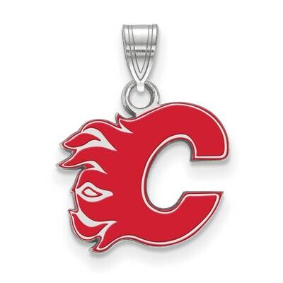 Calgary Flames Small Enamel Pendant Sterling Silver Rhodium-plated SS006FLA, MPN: SS006FLA, 1911011…