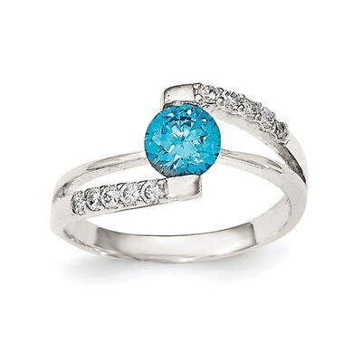 Blue CZ Diamond with CZ Diamond Accents Ring Sterling Silver QR6353, MPN: QR6353,
