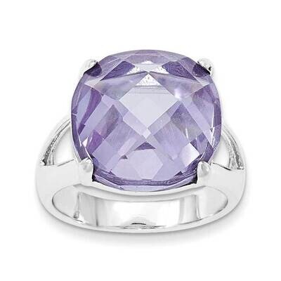 Lavender CZ Checkerboard-Cut Cushion Ring Sterling Silver QR6021, MPN: QR6021,